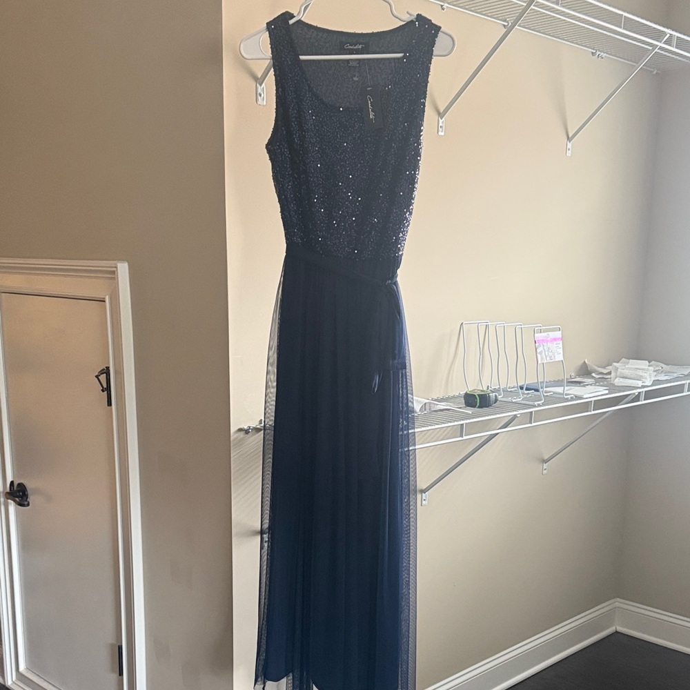 Candalite Navy Sequin and Tulle Dress Gown 
NWT